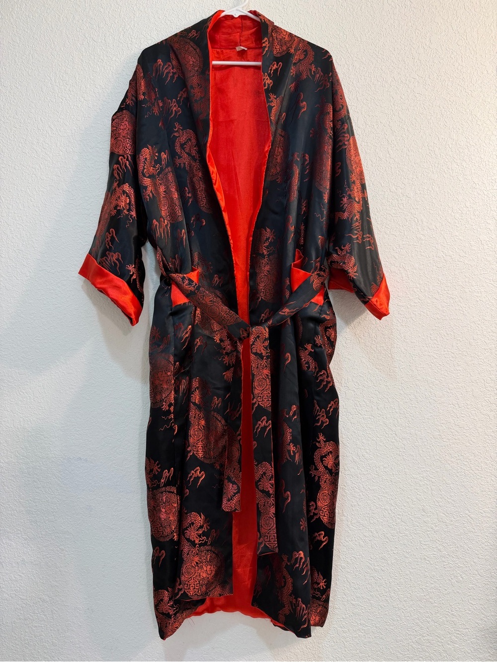 Black & Red Dragon satin Kimono Robe
